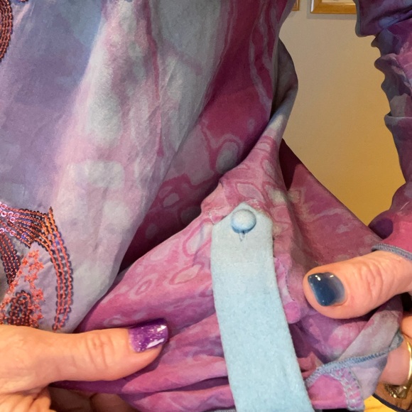 HALE BOB Silk Swirl Draped Embellished Blouse - Picture 15 of 16